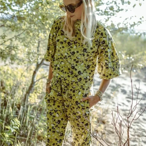 NWT Buru Le Culottes Full Length in Chartreuse Floral - Picture 1 of 10